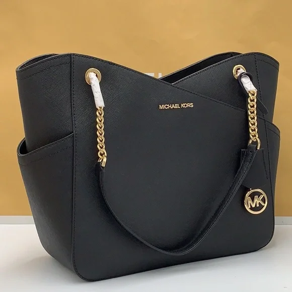 MICHAEL KORSJet Set Large Saffiano Leather XCHAIN Shoulder Bag BLACK COLOR